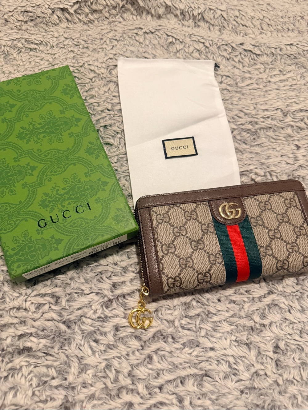 Brown Supreme Zip Around Wallet with Green-Red Web